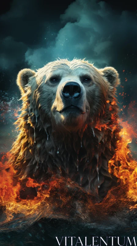 Polar Bear in Fiery Waters: An Intense Portrayal AI Image