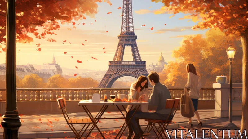 Romantic Paris Fall Scenery HD Wallpaper | Graphic Novel Inspired AI Image
