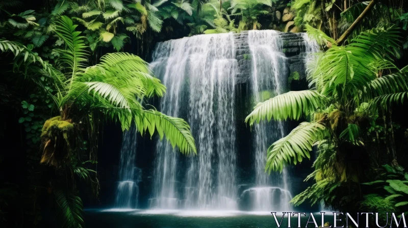 Tropical Jungle Waterfall - Mysterious Beauty of Nature AI Image