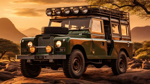 Vintage-Inspired Green Land Rover Parked on Desert | Nostalgic Atmosphere