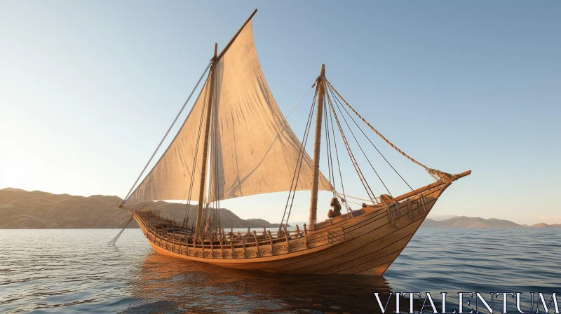Wooden Sailing Ship on the Ocean - A Captivating Tribute to Ancient Seafaring AI Image