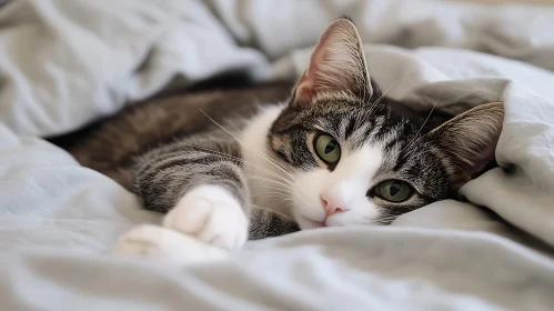 Cute Cat Resting on a Cozy Blanket