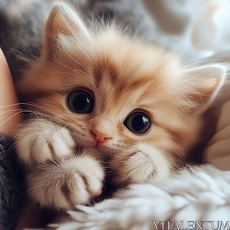 Cute Fluffy Kitten Wrapped in Soft Blanket AI Image