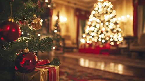 Festive Christmas Tree and Decor in Cozy Living Room