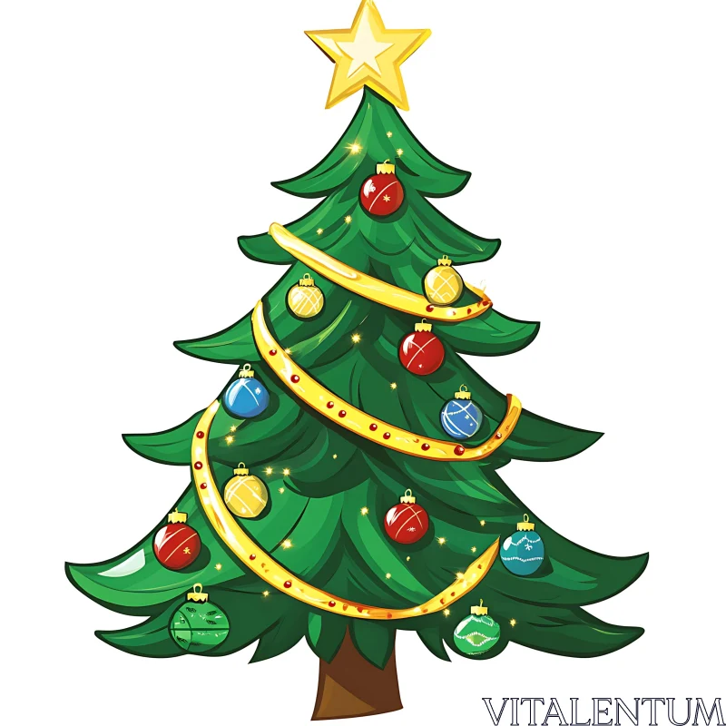 Decorated Christmas Tree Illustration AI Image