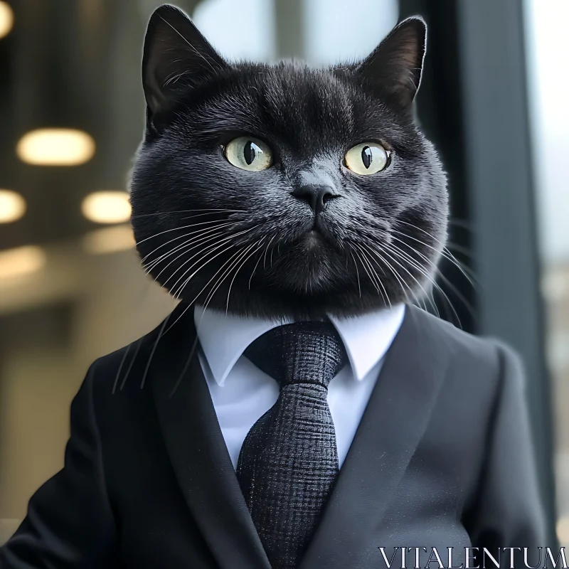 AI ART Business Cat in a Black Suit and Tie