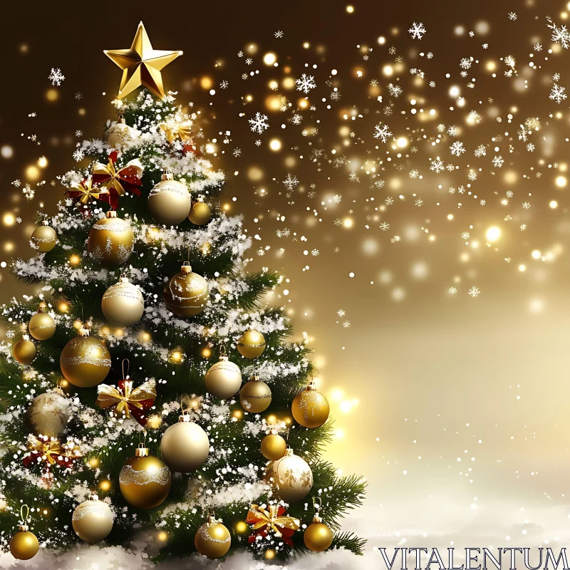 AI ART Decorated Christmas Tree with Gold Ornaments