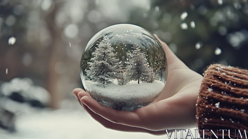 Serene Winter Wonderland Encapsulated in Snow Globe AI Image