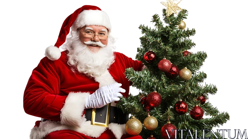 Festive Santa Claus by a Christmas Tree AI Image