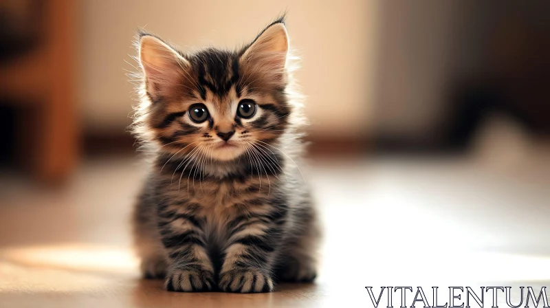 Charming Striped Kitten Sitting in Sunlight AI Image