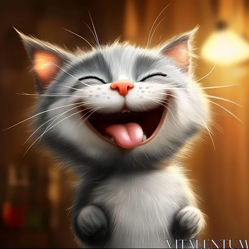 AI ART Joyful Kitten with Tongue Out