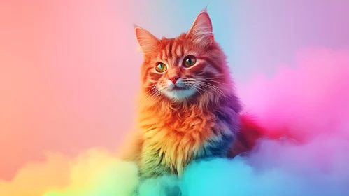 Ginger Cat Surrounded by Pastel Clouds