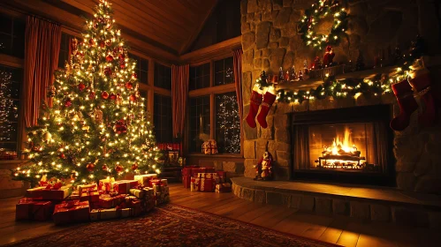 Festive Living Room with Christmas Decorations