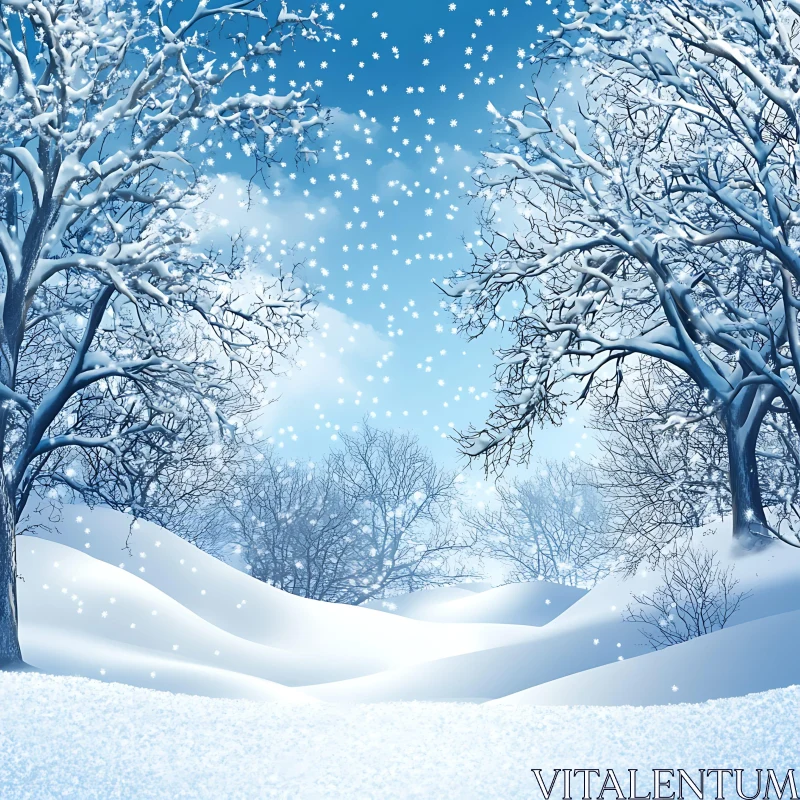 Tranquil Winter Wonderland with Snow-Covered Trees AI Image