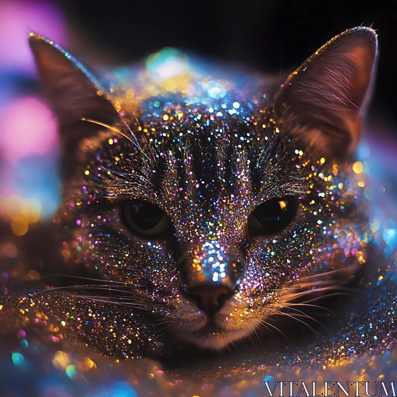 Colorful Cat Covered in Glitter AI Image