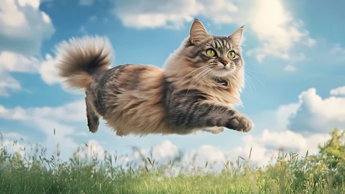 Graceful Cat in Mid-Air Leap