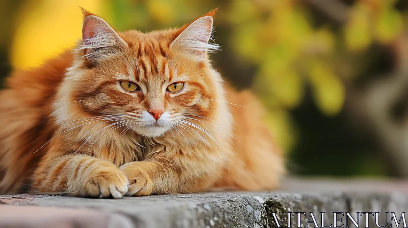 Fluffy Ginger Cat in Autumn Setting AI Image