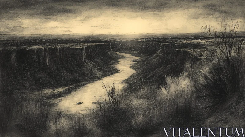 AI ART Rugged Gorge River Landscape