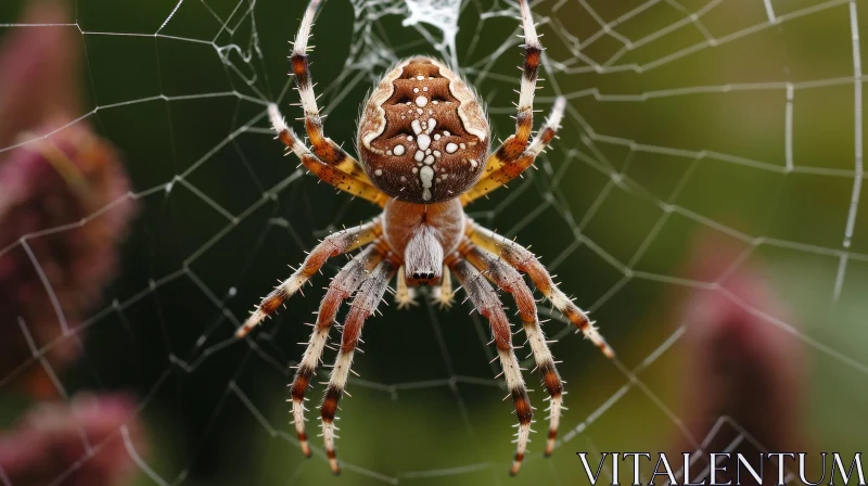 Close-up of a Garden Spider on Delicate Web AI Image