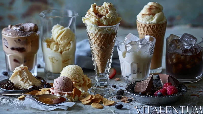 Delicious Ice Cream Desserts: Glass Cups, Milkshakes, and More AI Image