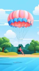 Exciting Parachuting Adventure in Colorful Cartoon Style