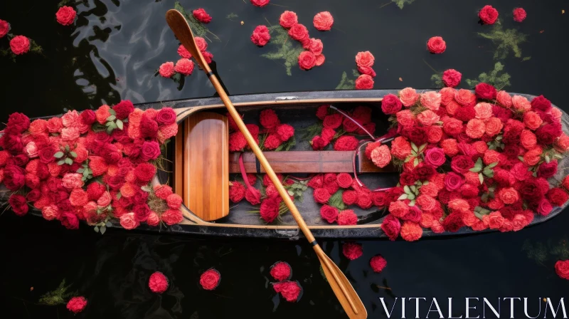 Exquisite Boat Filled with Red Roses: Traditional Techniques Reimagined AI Image