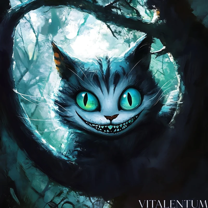 Mysterious Cat in Ethereal Forest AI Image