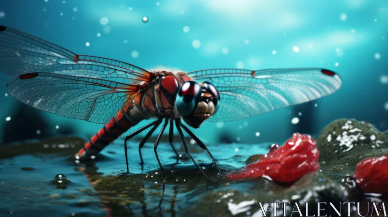 Fantastical Sci-Fi Rendering of Dragonfly Amidst Rain AI Image