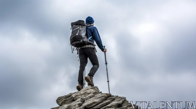 Man Standing on a Mountain with Backpack | Focus on Joints and Connections AI Image