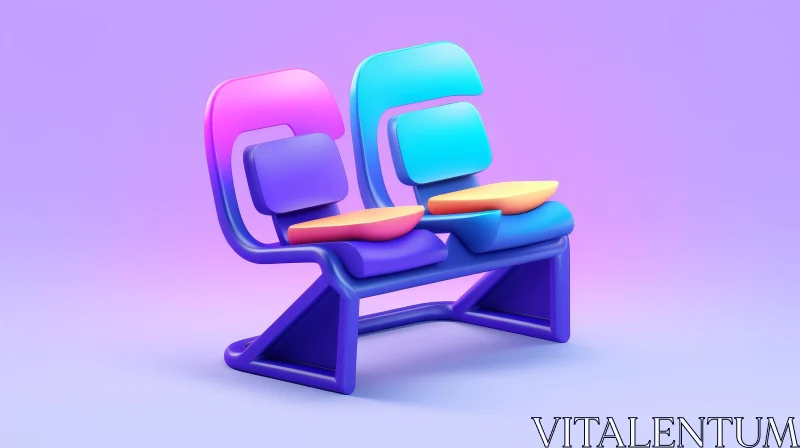 AI ART Modern Two-Seater Sofa in Blue and Pink on Purple Background
