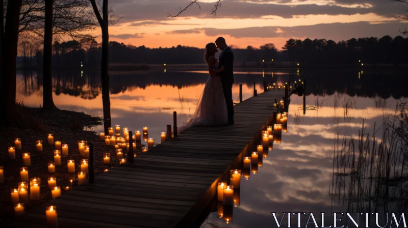 Romantic Wedding Scene on a Dock - Countryside Cabincore Aesthetic AI Image