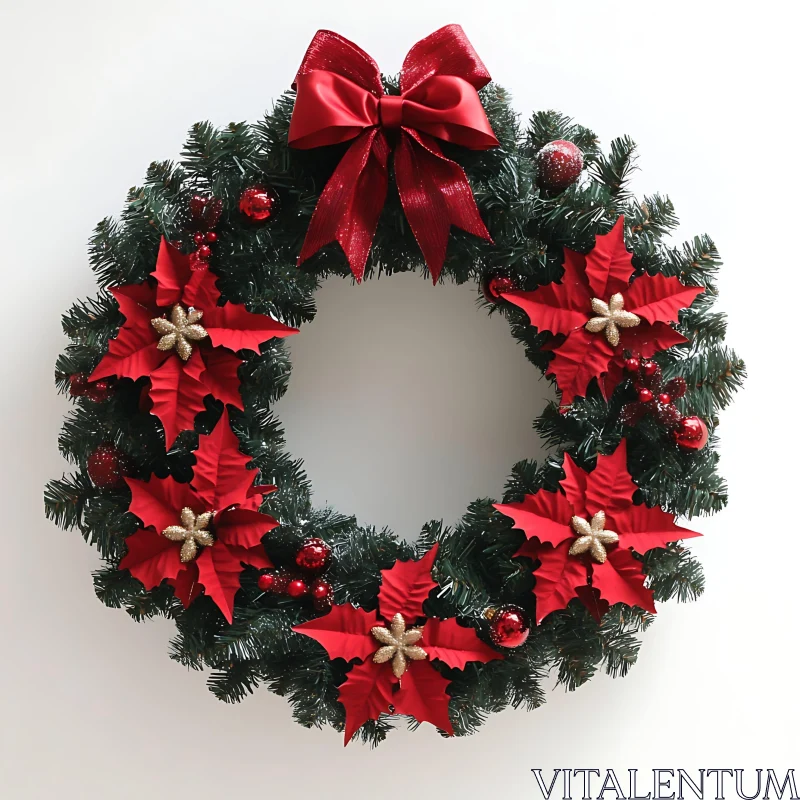 Festive Holiday Wreath with Poinsettia Flowers AI Image