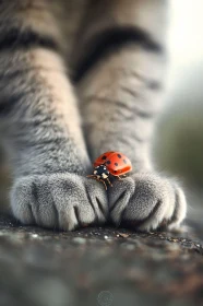 Ladybug Perched on Cat Paws