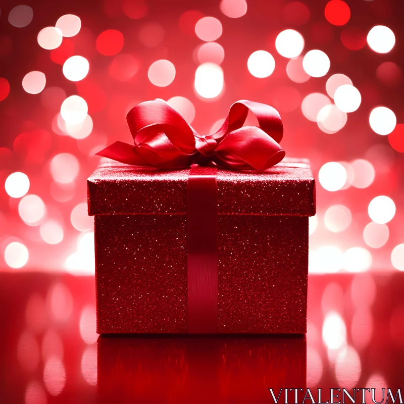 Festive Red Gift Box with Glitter and Bow AI Image