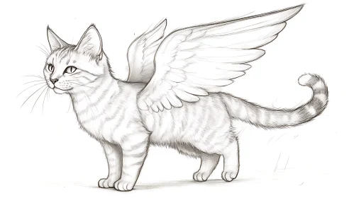 Mythical Winged Cat Drawing