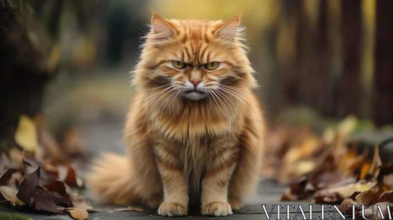 Orange Cat with Fluffy Fur in Autumn AI Image