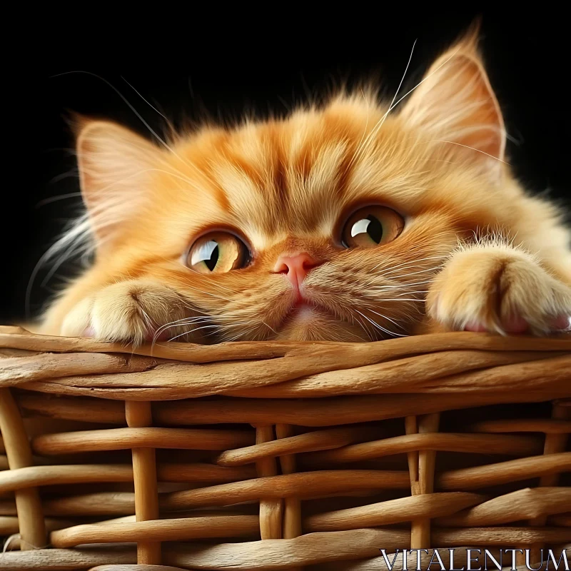 Ginger Kitten in Basket AI Image