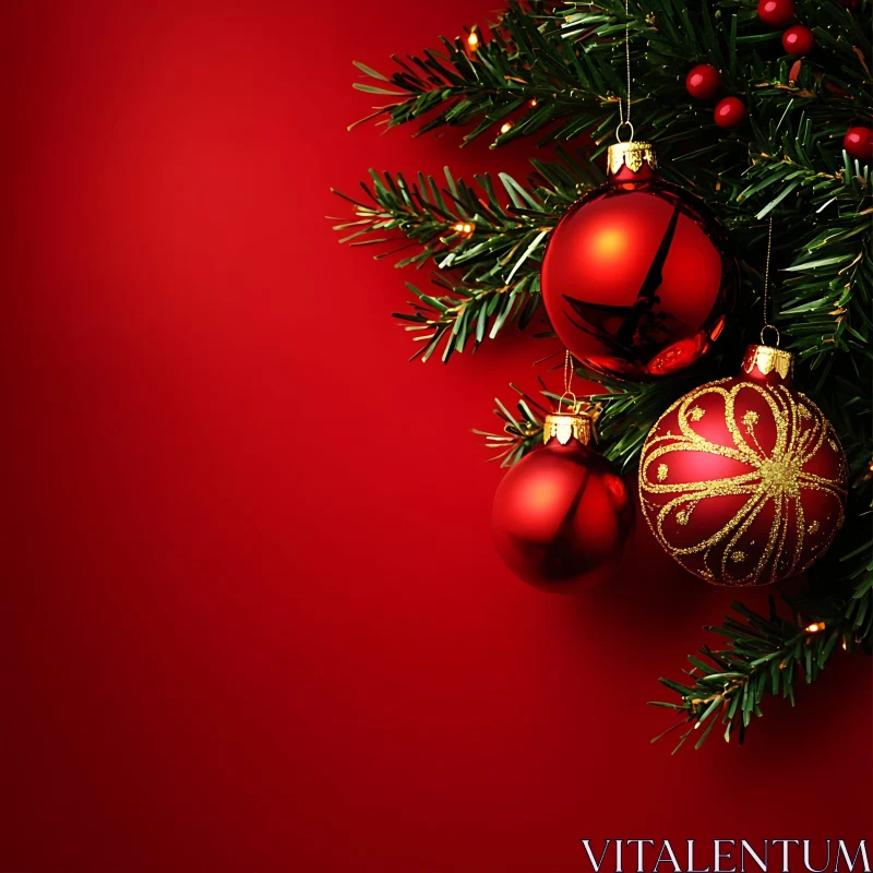 Christmas Tree with Red Ornaments AI Image