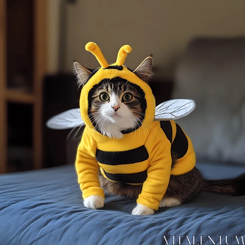 Cute Feline in Bumblebee Outfit AI Image