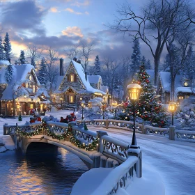 Charming Winter Scene in a Festive Village