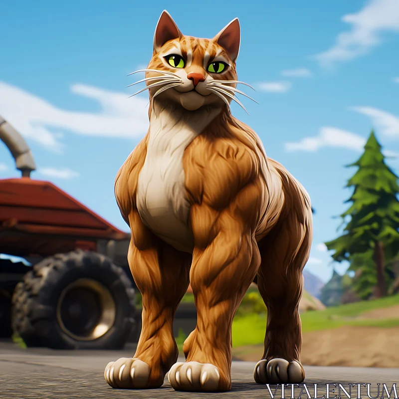 AI ART Farm Cat Illustration with Muscles