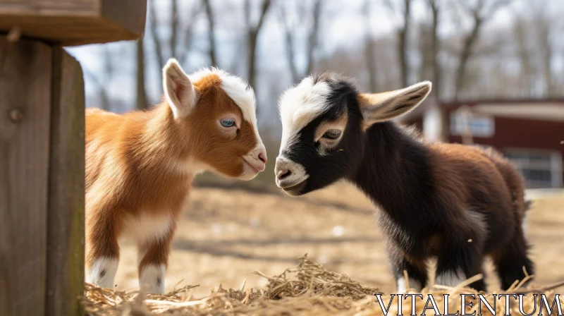 Adorable Baby Goats on Hay - Curious and Playful Scene AI Image