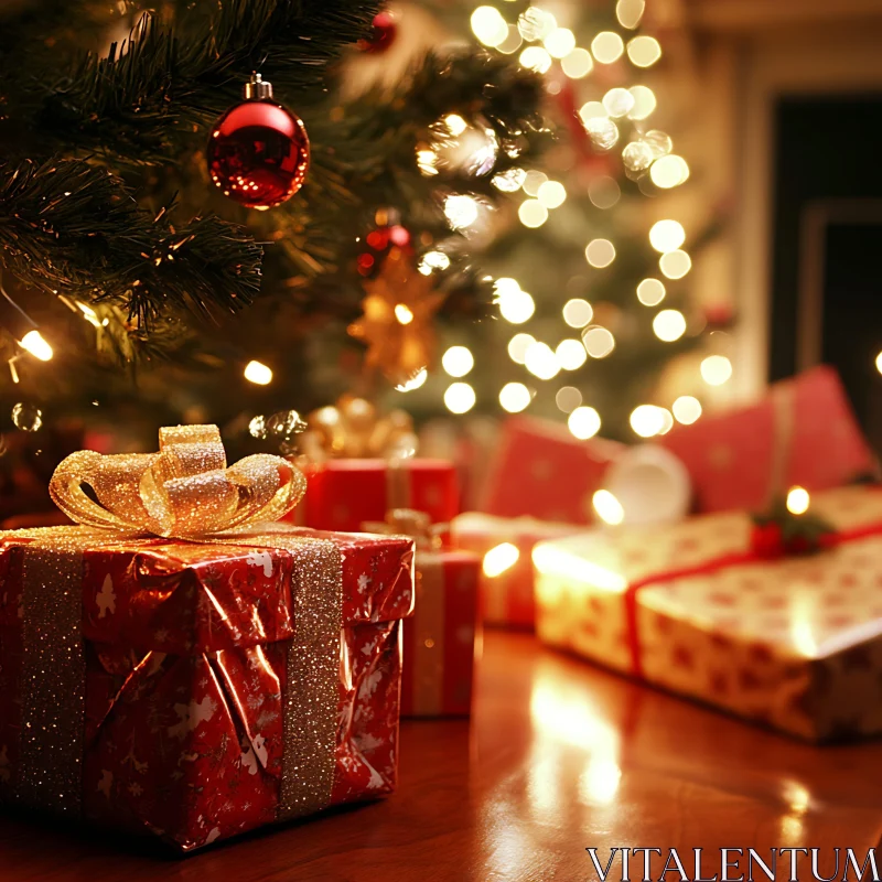 Festive Christmas Gifts and Tree AI Image