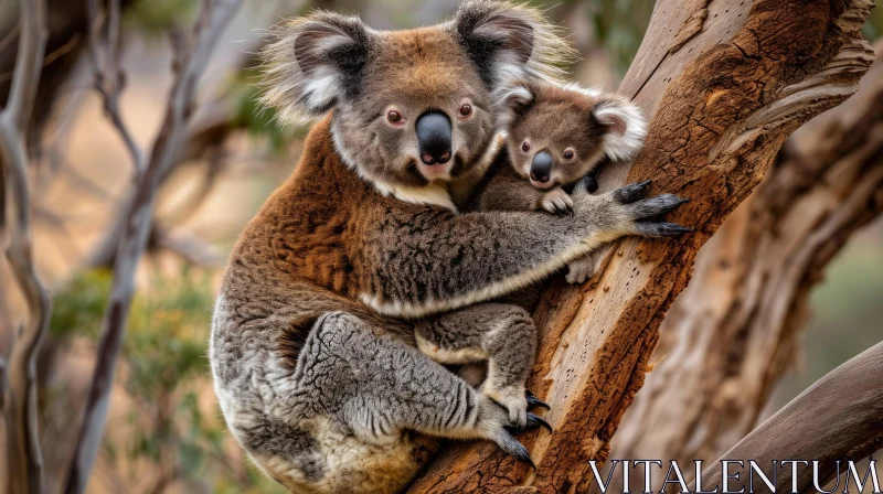 Captivating Koala and Joey in Tree: A Heartwarming Moment AI Image