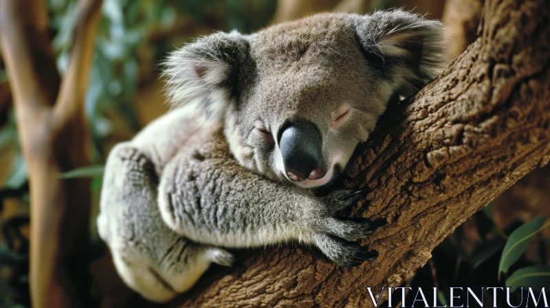 Close-up of a Peaceful Koala Sleeping on a Tree Branch AI Image