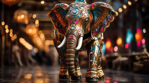 Colorful Elephant Statue in Indian Pop Culture Style