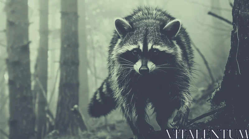 AI ART Curious Raccoon in the Forest - Wildlife Close-Up