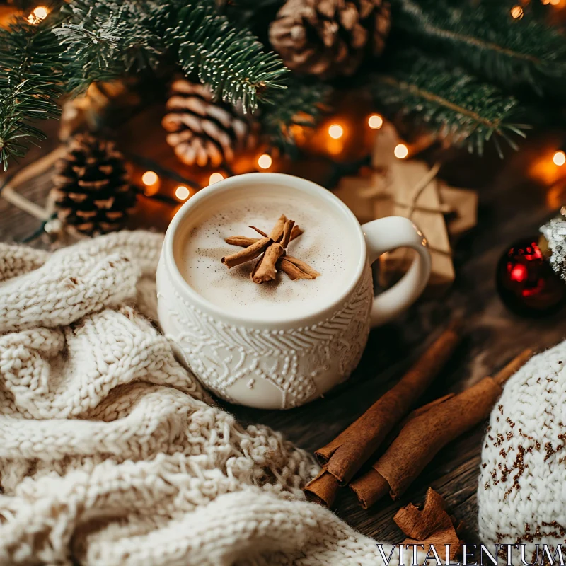 Festive Christmas Latte and Warm Blanket AI Image