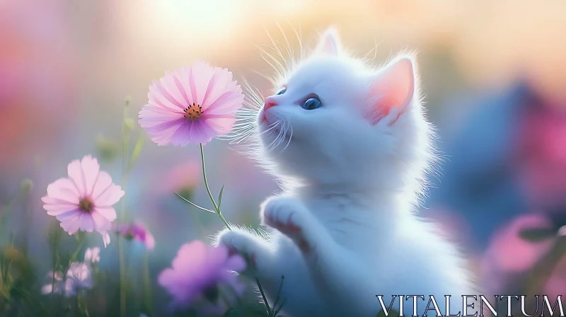 Cute Kitten in a Flower Field AI Image