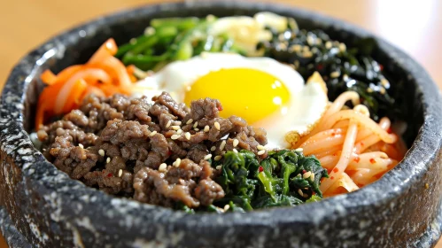 Delicious Korean Bibimbap in a Hot Stone Bowl